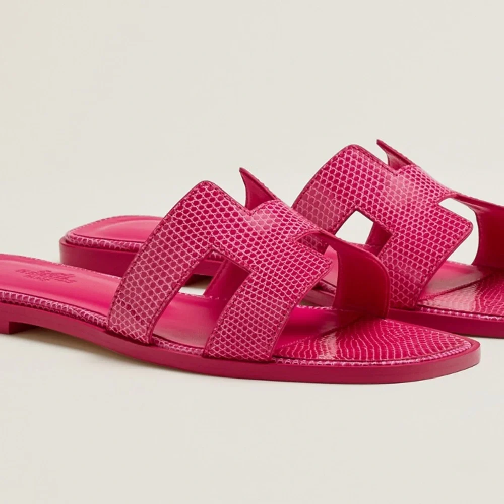 HP🎉RARE PINK LIZARD HERMÈS ORAN SANDALS - Picture 6 of 15